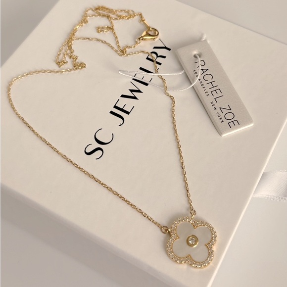 Rachel Zoe Clover Necklace Mother of Pearl 925 Sterling Silver - Picture 4 of 8